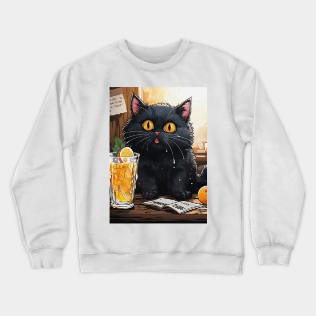 Funny Shocked Black Cat Crewneck Sweatshirt by Nenok